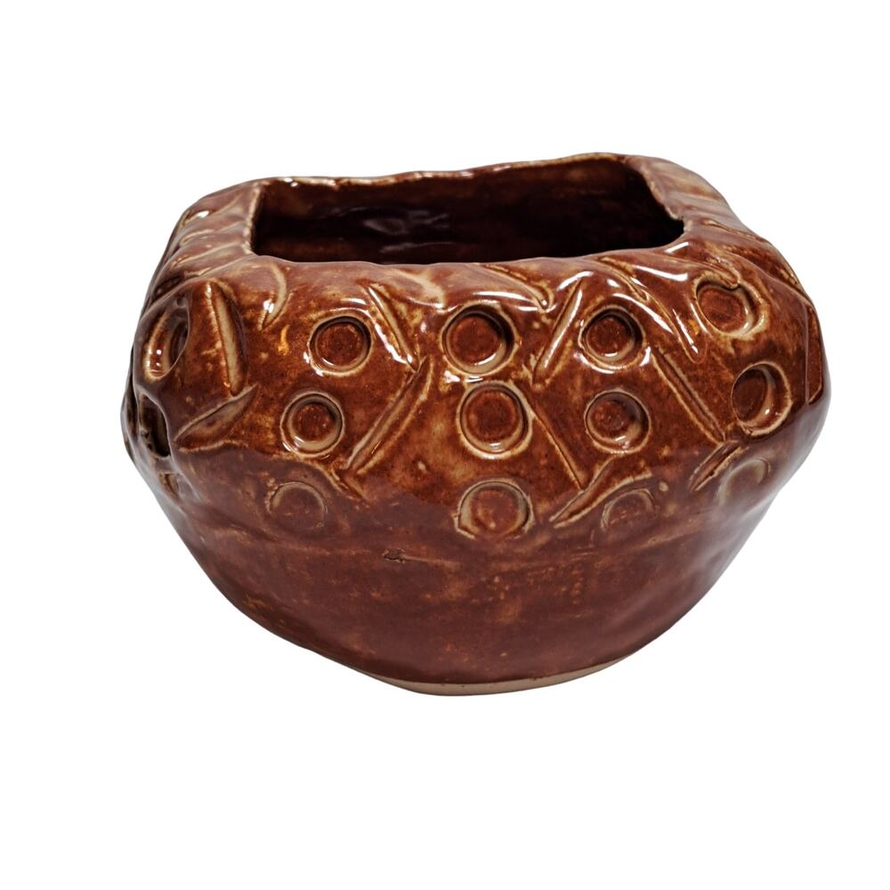 Hand Made Pottery Bowl Catch-all Plant Pot Vase Decoration Brown